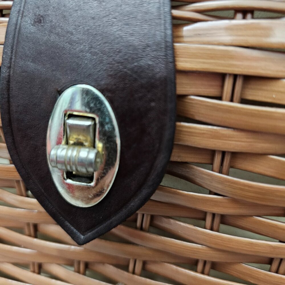 DORETTE Vintage Handbag Rattan Woven Wicker Natural Leather Bamboo Basket Bag - Picture 2 of 16